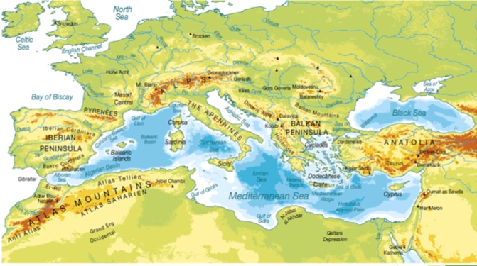 Mapa Alas sobre el Mediterráneo